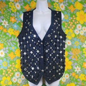 Ellen Richman Vintage 90s Lattice Basket Weave Silver Charm Vest